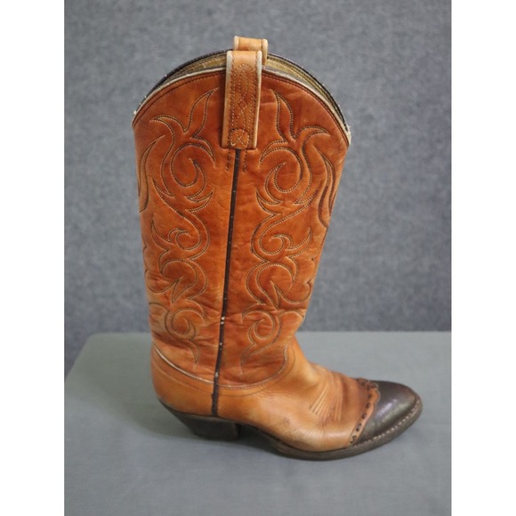 Dan Post Cowboy Boots Women 6C Tan Leather Exotic Snip Toe Rodeo Cowgirl Western - Picture 2 of 14